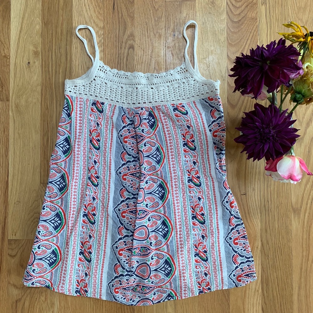 Billabong Colored Print Crocheted Flowy Tank